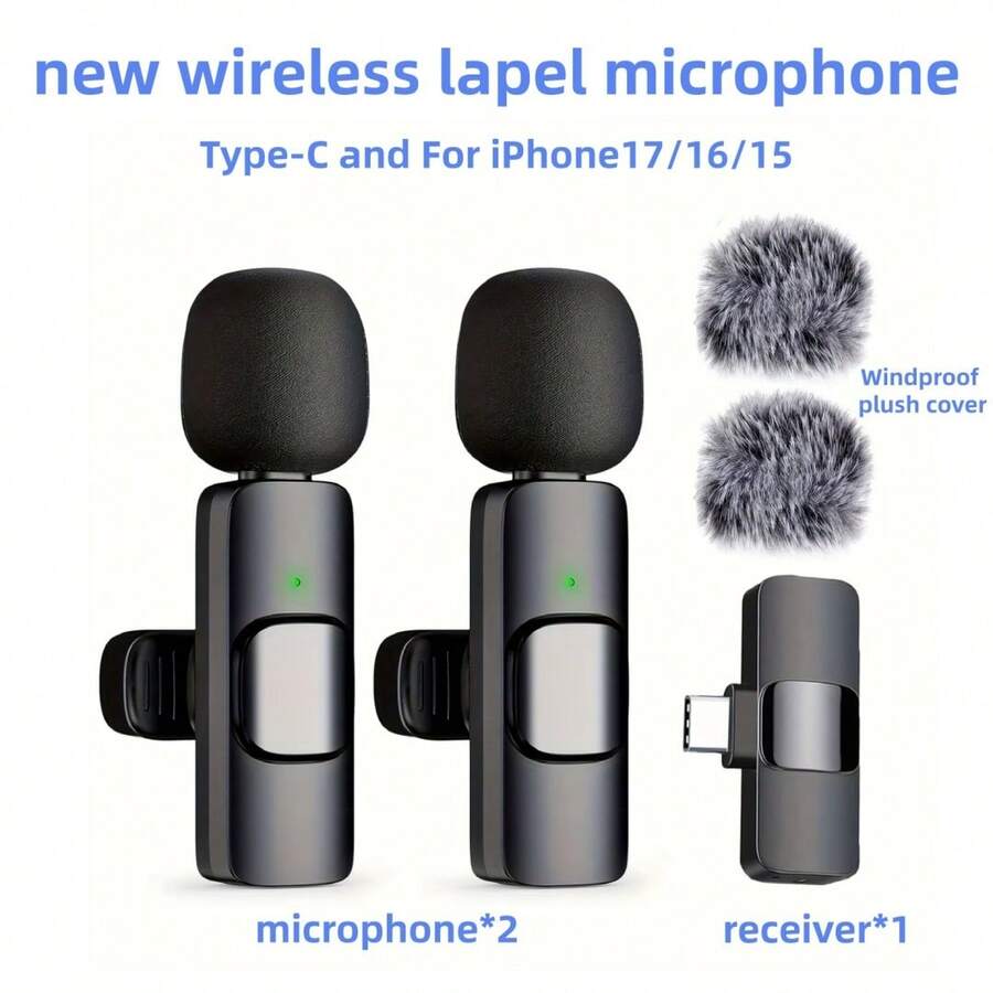 2-Pack Wireless Lavalier Microphone USB Type-C Plug & Play, Intelligent Noise Reduction, For IPhone 17/16/15, Android Smartphones, Laptops, Suitable For Vlog, Meeting, Learning, Short Video Recording, Live Streaming, Live Broadcast - Enhance Audio Quality