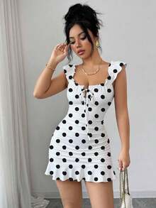 Vestido camisero con volantes en el hombro y bajo con estampado floral vintage, vestido mini entallado de línea A para el verano, vestido camisero floral elegante y sexy al estilo francés con espalda descubierta, vestido ajustado con cintura ceñi - Blanco 2 - Ver 8