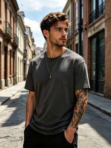 EWH 230g Thickened Gradient Black Washed Distressed Oversized Pure Cotton Short-Sleeve T-Shirt, Unisex, Street Style, Hip Hop, Punk, Harajuku Style DG013 - Black - View 3