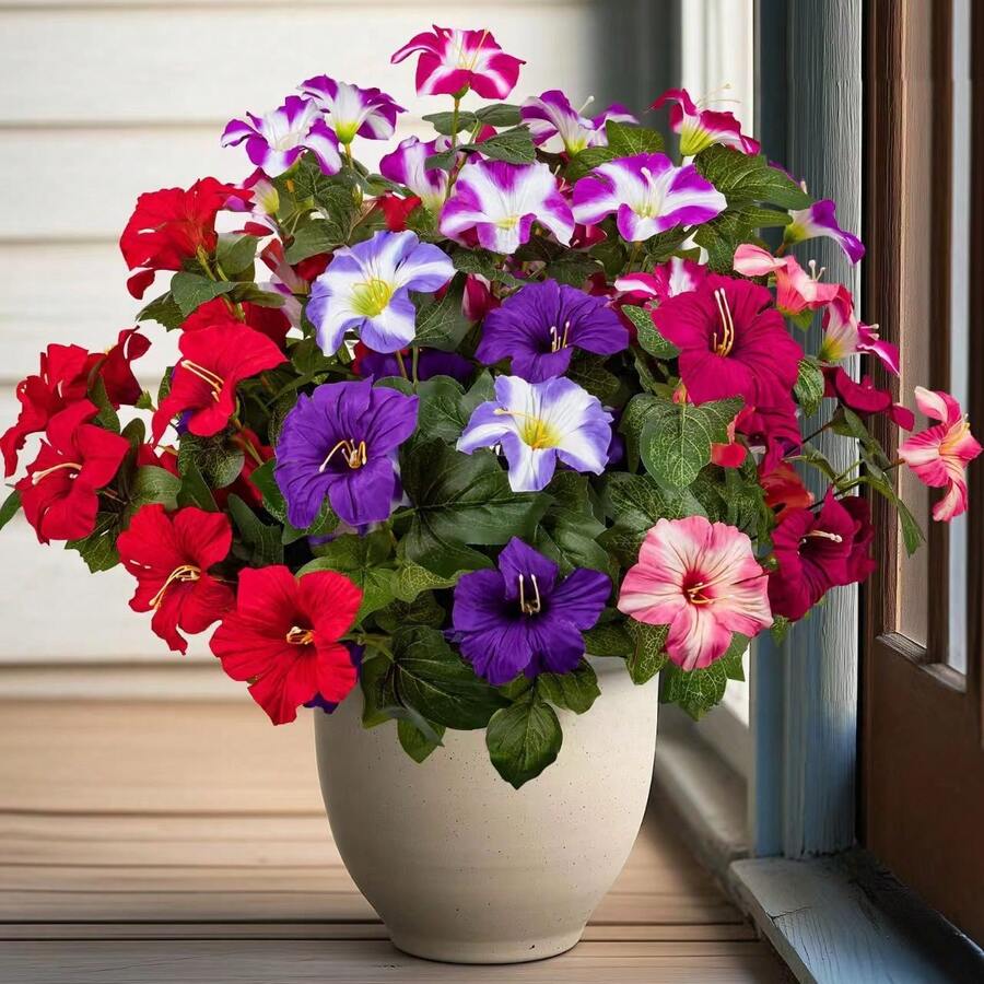 Summer Artificial Morning Glory, Realistic Fake Flower Bouquet, Suitable For Home Decor, Outdoor Garden, Office Decoration, UV-Resistant, Never Withers, Maintenance-Free Artificial Flowers - Multicolor - View 1
