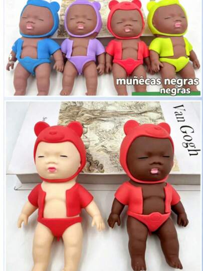 Muñecas feas pellizcan la música y rebotan lentamente muñecas negras muñecas feas juguetes Lara le palma de la mano muñecas de piel negra de Goma muñecas
