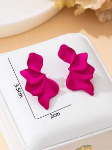 1 Pair Elegant Fuchsia Textured Summer Vacation Style Half Floral Design Earrings, Suitable For Women's Travel, Date, Daily Wear - Hot Pink - View 6