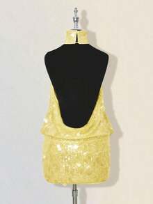 Vestido mini ajustado de cuello alto y espalda descubierta - Amarillo claro - Ver 2