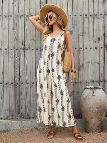 Mono Casual de Pierna Ancha con Bolsillos en Color Sólido para Mujer - Caqui 2 - Ver 7
