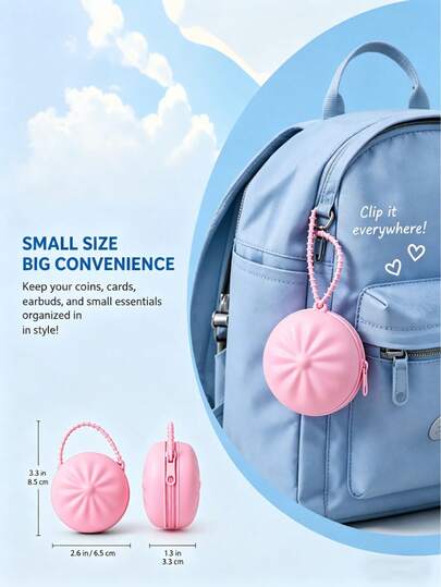 The Cute And Charming Bun-Shaped Storage Bag With Multi-Functional And Portable Nature Is A Wallet. It Can Be Used For Various Purposes And Can Store Bluetooth Headphones, Lipstick Makeup, Coins And Small Change, Hair Clips And Other Small Accessories. The Soft And Cute Three-Dimensional Bun Shape Is Adorable. The Silicone Fabric Is Wear-Resistant And Scratch-Proof. It Is Small, Lightweight And Does Not Take Up Much Space. The Zipper Closure Is Tight And Does Not Fall Off Easily. It Can Be Hung