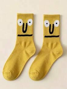 1/3/5 Pairs Women Funny Expression Graffiti Mid-Calf Socks, Cute Cartoon Expression Japanese Style Mid-Calf Socks, Colorful Mixed Set, Suitable For Daily Wear - Multicolor - View 10