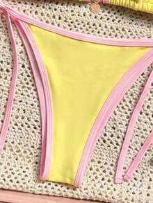 Swim Mod - Conjunto de Bikini de Verano para Mujer, Estampado Floral Verde, Sexy, con Tiras y Copa Triangular - Amarillo - Ver 5
