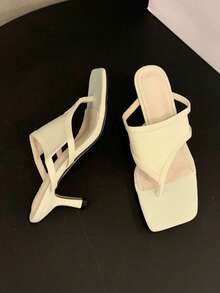 2026 New French Elegant Square Toe Wedge Sandals, Silver High Heel Thong Slippers For Summer - White - View 2