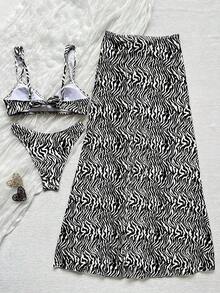 Conjunto de 2 piezas de top de tirantes con lunares y falda con cordón.El top de escote cuadrado resalta las líneas del cuello y los hombros. - Negro - Ver 4