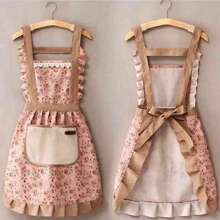 1 pieza Delantal de mujer, fácil de limpiar, delantal de cocina con estilo de princesa de moda, delantal con estampado floral, delantal de vestido de princesa resistente al aceite y a las manchas - Multicolor - Ver 1
