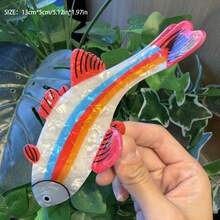 1个海洋系列亚克力印花爪形发夹，饰有小鱼、海龟、龙虾和发爪图案，度假风独特小众发夹 - 彩色 - 查看 7