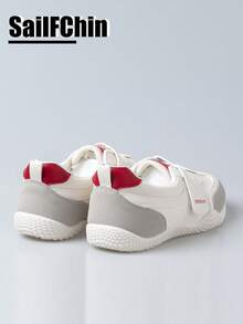 Hook-and-Loop leicht an-/ausziehbare Farbblock Sneaker | Farbblock Riemchen Schuhe mit roter Ferse | Rutschfeste, bequeme Schul- und Alltagsschuhe für Frauen mit Hook-and-Loop Verschluss | Farbblock Riemchen Schuhe mit roter Akzentfarbe | Rutschfeste, bequeme Alltagsschuhe zum Spazierengehen - Weiss - Übersicht 10