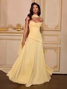 Townlike Mesh Patchwork A-Line Maxi Long Dress Women Strapless 2026 Spring Summer Dress Evening Nightclub Sexy Party Dresses - Màu vàng - Xem 4