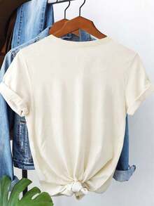 Y2K Style, Fashionable Style, 2026 Newest, Cute Style, Casual Style. Casual Short-Sleeved Crew Neck T-Shirt With "CIAO" And Lemon Print, Summer White 180g (S-XXXL) - 杏 - 查看 2