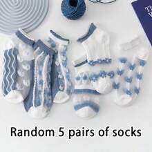 5 Pairs/Pack Women's Thin Breathable Comfortable Sheer Mesh Transparent Glass Silk Socks, Summer - Baby Blue - View 6