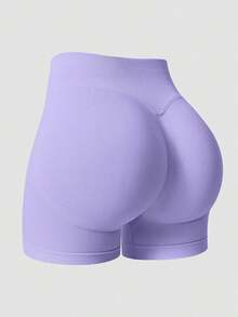 Pantalones cortos deportivos negros de verano con levantamiento y moldeado sin costuras para mujer - Morado - Ver 1