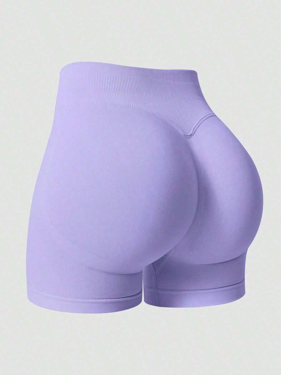 Pantalones cortos deportivos negros de verano con levantamiento y moldeado sin costuras para mujer - Morado - Ver 1