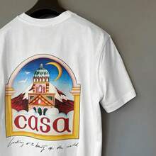 Moon Castle Print White T-Shirt Size XL - Negro - Ver 5
