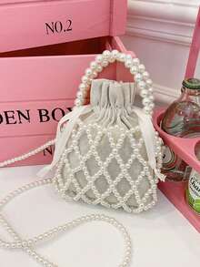 Women's Beaded Mesh Handbag, Fashion Vacation Crossbody Bag - White - View 2