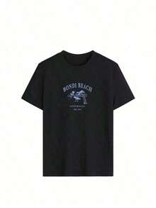1 camiseta de mujer, camiseta de manga corta de verano para mujer, estilo casual y holgado, con estampado de la playa Bondi de Australia, para uso diario y urbano. Camisetas con estampados, camisetas vintage, 100% algodón (tallas S-3XL). Camiseta de manga corta con cuello redondo estampada, mangas cortas estampadas, verano, muy adecuada para uso diario. - Negro - Ver 3