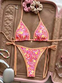 Swim Mod Women's New Solid Color Triangle Cup Bikini Set, Sexy Tie-Up Two Pieces Swimsuit For Summer Beach Vacation - Nhiều màu 4 - Xem 3