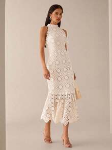 Vestido elegante sin mangas con cintura ceñida para mujer - Albaricoque - Ver 5