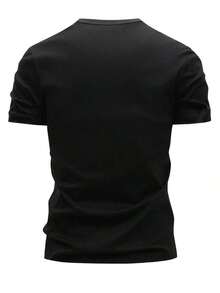 Camiseta de algodón  Hombre, Manga Corta de Verano, Top Delgado, Moda Moderna Ajuste Slim Cuello Redondo Transpirable,  Diario y Versátil, Estampado de Brújula y Letras, Estilo Elegante Único y Divertido RJ12 - Negro - Ver 5