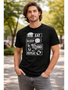 Techno Eat Sleep Techno Repeat T-Shirt - Black - View 4