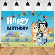 1 tấm phông nền trang trí tiệc sinh nhật gia đình hoạt hình Bluey - Trang trí gian chụp ảnh sinh nhật vui vẻ - Xem 7