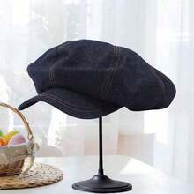 1pc Women's Berets Hats - Fashionable Retro Solid Color, Newsboy Caps Daily Life & Vacation. - 藏蓝色 - 查看 5