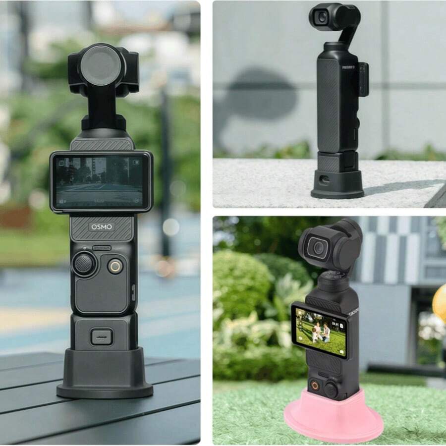 Osmo Pocket 3 防滑桌面底座，Osmo Pocket 3 配件套装（黑色/粉色），为视频博客、摄影及各种场景提供柔软安全的支撑。
