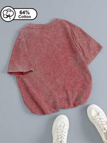 Áo thun nữ cổ tròn kiểu vintage, chất liệu wash, in hình "Cô gái sành điệu đeo kính râm", kiểu dáng thường ngày mùa hè, mang hơi hướng streetwear, màu đỏ. - Đỏ - Xem 2