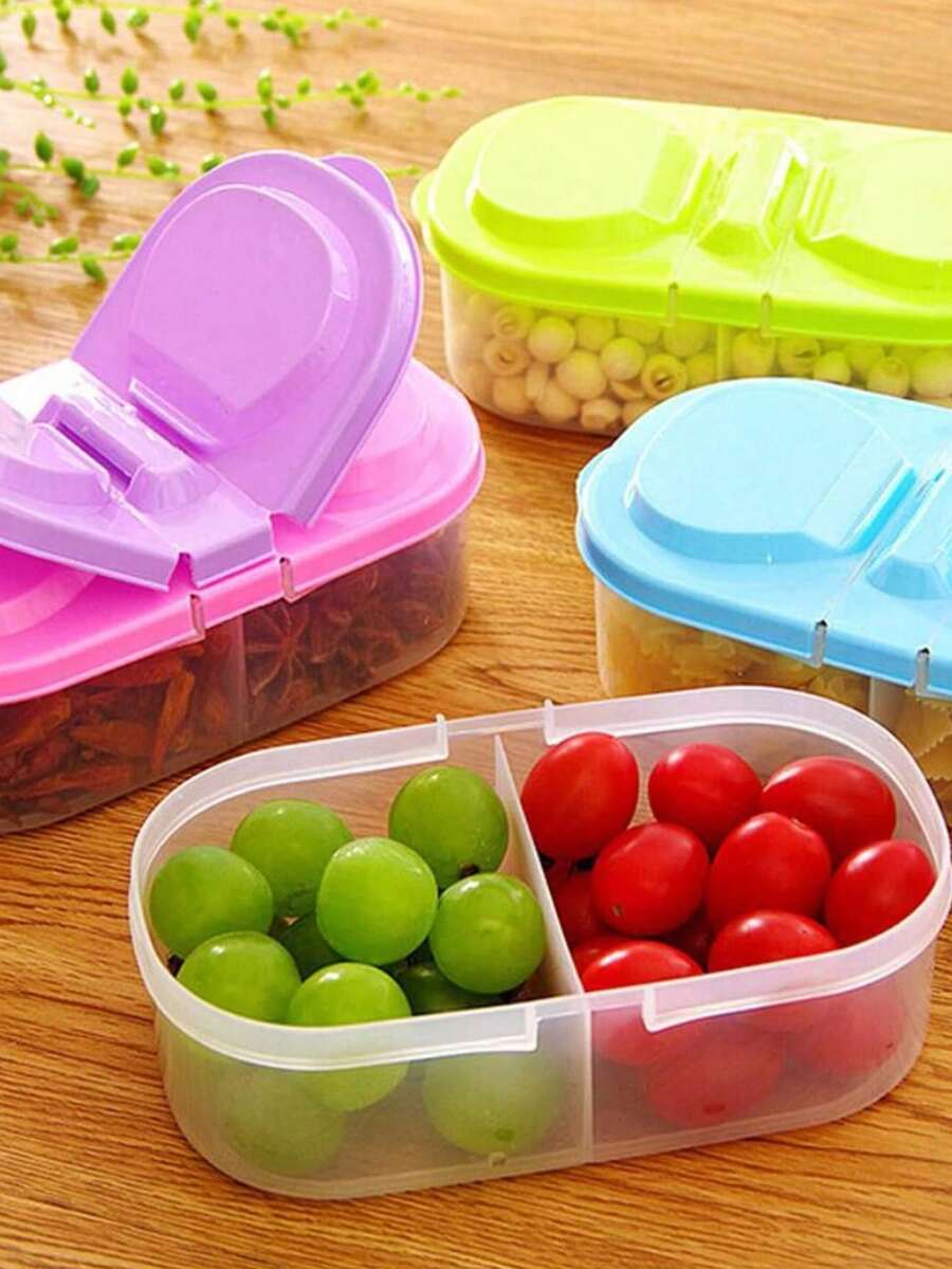 1pc Dual Compartment Covered Kitchen Food & Grain Airtight Sealed Jar, Multifunctional Fridge Plastic Storage Box, Christmas Gift - View 1