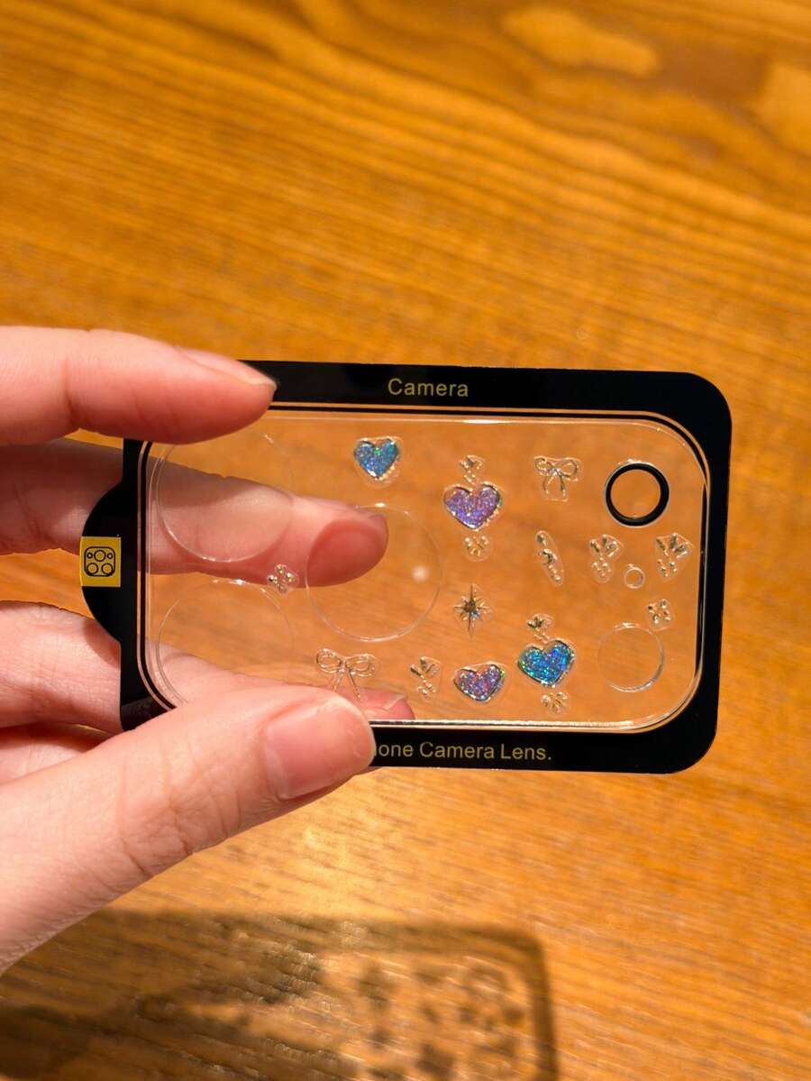 DIY心形月亮图案贴纸镜头保护膜，适用于苹果17 Pro Max/17 Pro镜头膜，兼容苹果17 Pro透明全覆盖保护壳，带金属钢化玻璃后置摄像头屏幕保护膜 - 愛心月亮DIY貼紙+鏡頭保護膜 - 查看 1