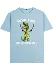 Men's Summer T-Shirt, Casual, Black, Short-Sleeved, With An Unstoppable Tyrannosaurus Rex Print, Ideal For Parties And Outdoor Sports - 黑色 - 查看 10