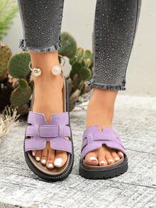 New Fashion Buckle Open Toe Platform Slippers, Comfortable Versatile Dirt-Resistant Beach Sandals Suitable For Daily Wear - Purple - View 2