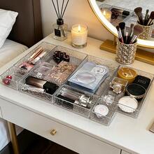 1pc Drawer Divider Storage Box, Hair Accessory Storage Box, Built-In Grid, Jewelry & Cosmetic Storage Box, Transparent PET Plastic Material, Multi-Functional Miscellaneous Sorting Box, Hair Accessory & Tool Storage Box, Multiple Sizes Available. - Water Ripple Transparent - View 8