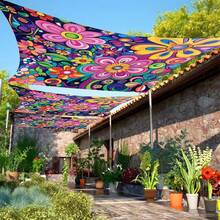 1pc Bohemian Style Floral Pattern Outdoor Sun Shade, Made Of Lightweight Polyester Water-Resistant Fabric, Breathable But Not Waterproof, Suitable For Outdoor Picnic, Beach, Garden, Patio And Beach Canopy, UV Protection (Excluding Frames And Ropes) - Multicolor - View 5