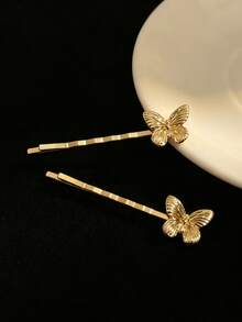 2 piezas Pasadores de pelo para niñas, diseño elegante de mariposa, pasadores para el cabello lateral y rebelde, adecuados para la escuela, casual, vacaciones, boda, peinado - Multicolor - Ver 5