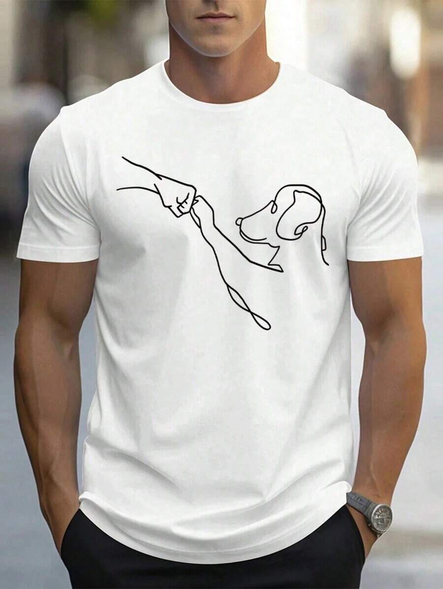 Camiseta de manga corta con estampado de perro de moda para hombre - Blanco - Ver 1