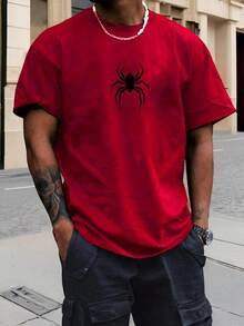 Short Sleeve T-Shirt With Spider Pattern Print, Perfect For Summer - 紅色的 - 查看 6