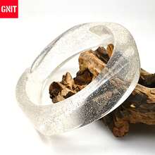 GNIT Y2K树脂手镯，女士款，3件套粗款亚克力大理石/云纹手镯，宽款可叠戴手镯饰品 - 透點紅酒紅 - 查看 7