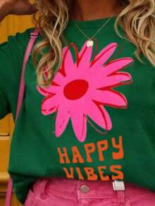 Women's T-Shirt, Short-Sleeved Graphic Tee, Casual Street Style, Cute Summer Top - 綠色 5 - 查看 4