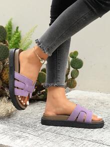 New Fashion Buckle Open Toe Platform Slippers, Comfortable Versatile Dirt-Resistant Beach Sandals Suitable For Daily Wear - Purple - View 3