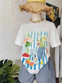 Bohemian Style, Bohemian Style, Women's T-Shirt, Short-Sleeved Graphic Tee, Casual Street Style, Cute Summer Top, Casual Summer Style, Casual Summer Style - 白色 5 - 查看 6