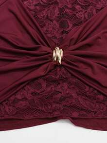Vestido corto elegante con diseño de encaje combinado primavera - Rojo - Ver 8