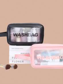 3/1pc Transparent Toiletry Bag Set, Waterproof Transparent Makeup Bag With Handle, Thickened PVC Material Wear-Resistant And Splash-Proof, Waterproof Material, With Frosted Transparent Window, Essential Beach Bag And Toiletry Bag For Vacation - Pink - View 9