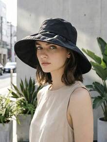 1 pieza Sombrero de cubo de ala ancha plegable para mujer, con forro negro, adecuado para playa, viaje, senderismo, gorra de verano ligera - Multicolor - Ver 2