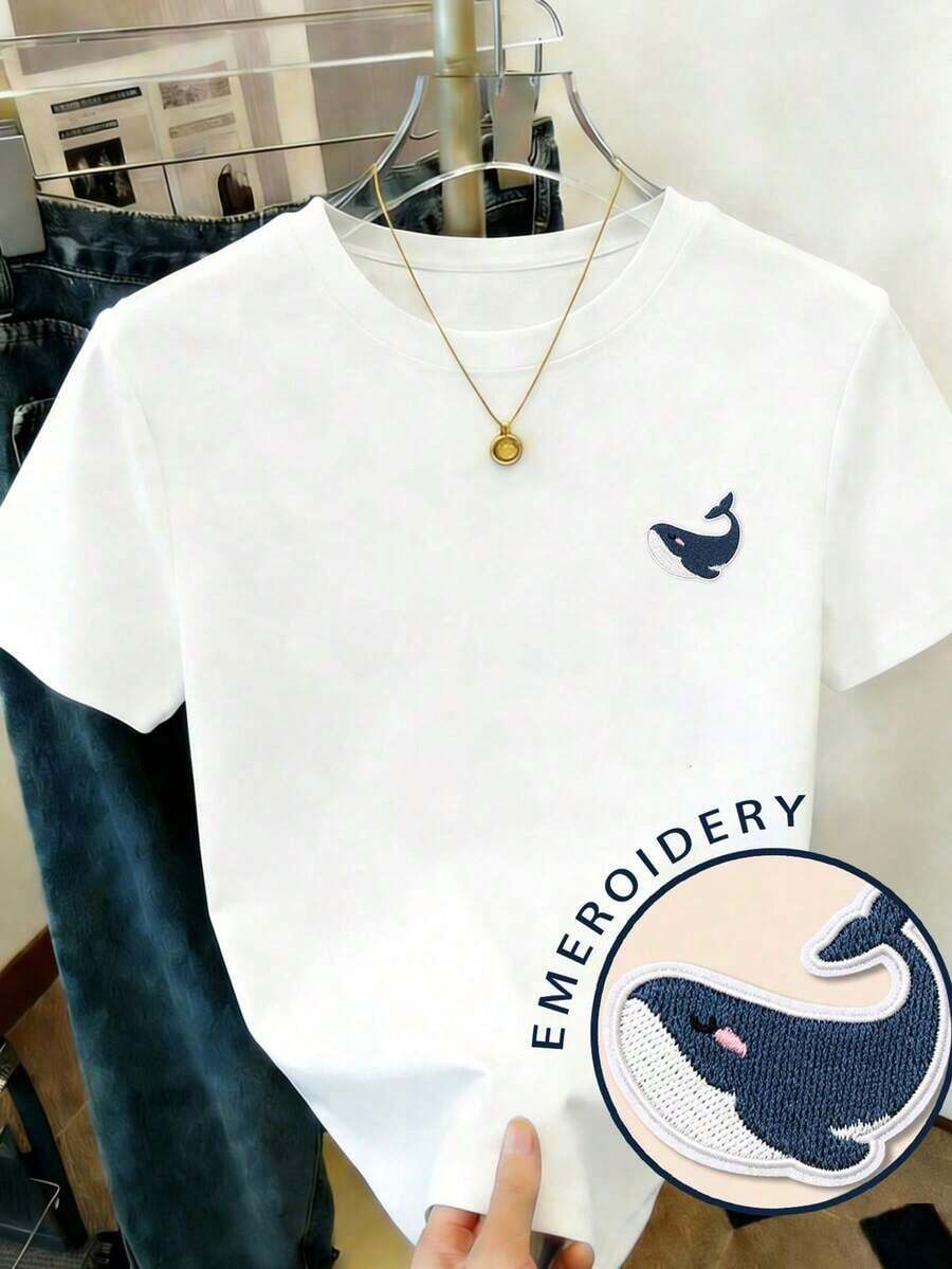 Camiseta de mujer de cuello redondo y manga corta con patrón de corazón "TE EXTRAÑO" - Blanco - Ver 1