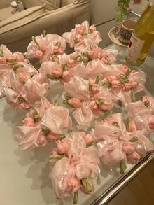 1個華麗鬱金香網格髮圈，優雅夏季粉色大號髮飾彈性髮帶 - 彩色 - 查看 6